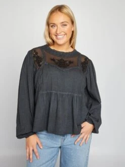 Blusa A Maniche Lunghe Con Ricami