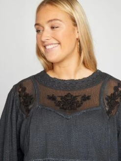 Blusa A Maniche Lunghe Con Ricami -Kiabi blusa a maniche lunghe con ricami nero ban29 2 frb4