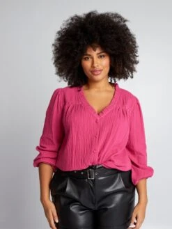 Blusa In Garza Di Cotone Con Colletto Con Volant