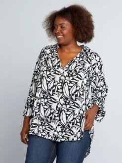 Blusa Morbida Stampata Con Maniche A Sbuffo