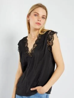 Blusa Satinata Con Pizzo -Kiabi blusa satinata con pizzo nero acw46 4 frb5