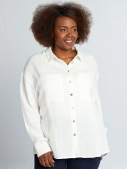 Camicetta Tinta Unita In Garza Di Cotone -Kiabi camicetta tinta unita in garza di cotone bianco azh71 1 frb5