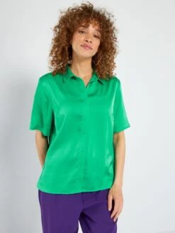 Camicia Satinata A Maniche Corte -Kiabi camicia satinata a maniche corte verde acw55 4 frb3