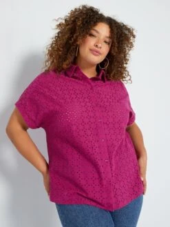 Chemisier In Ricamo A Punto Inglese Maniche Corte