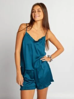 Completo Pigiama In Raso Canotta + Shorts - 2 Pezzi