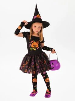 Costume Da Strega Vestito + Guanti + Cappello