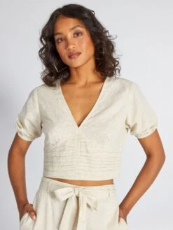Crop Top In Lino Con Scollatura Profonda -Kiabi crop top in lino con scollatura profonda beige acw52 1 frb3