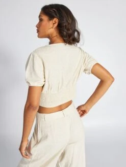 Crop Top In Lino Con Scollatura Profonda -Kiabi crop top in lino con scollatura profonda beige acw52 1 frb4