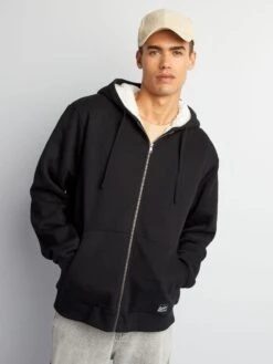 Felpa Con Cappuccio E Zip Foderata In Sherpa -Kiabi felpa con cappuccio e zip foderata in sherpa nero asm43 3 frb4