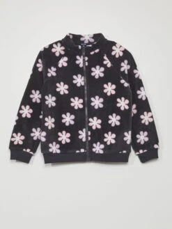 Felpa Con Zip In Pile Stampato