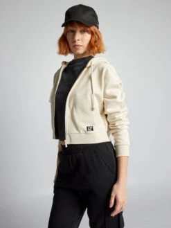 Felpa Cropped Con Zip E Cappuccio