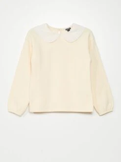 Felpa In Tessuto Felpato Con Collo In Ricamo Punto Inglese