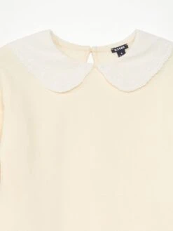 Felpa In Tessuto Felpato Con Collo In Ricamo Punto Inglese -Kiabi felpa in tessuto felpato con collo in ricamo punto inglese beige azi07 2 frb3