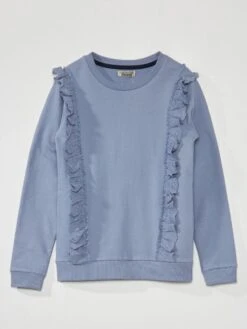 Felpa In Tessuto Felpato Con Volant Ricamati