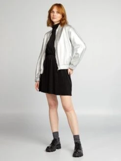 Giacca Argentata Con Vita Elasticizzata