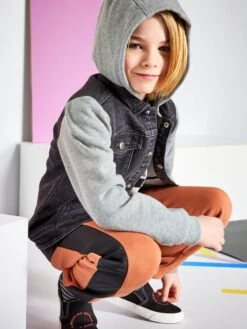 Giacca In Jeans Con Maniche In Tessuto Felpato