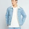 Giacca In Jeans Foderata In Sherpa