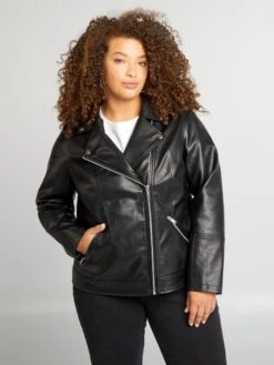 Giubbotto In Similpelle Con Colletto Smerlato -Kiabi giubbotto in similpelle con colletto smerlato nero zo457 3 frb3