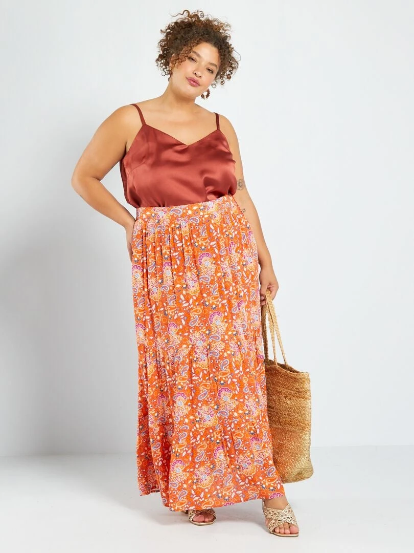 Gonna Lunga Con Balze Stampata - 2 Gonna Lunga Con Balze Stampata - - immagine 2