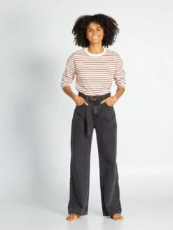 Jeans Wide Leg A Vita Alta Con Cintura