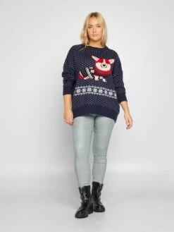 Kiabi -Kiabi maglione di natale in maglia con cane blu atn69 1 frb2