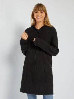 Maxi Pull Con Cappuccio In Maglia A Costine