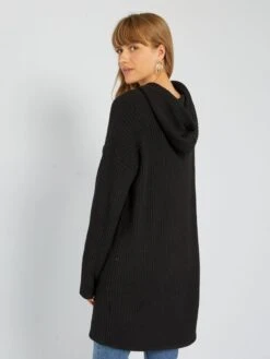 Maxi Pull Con Cappuccio In Maglia A Costine -Kiabi maxi pull con cappuccio in maglia a costine nero aeq69 1 frb3