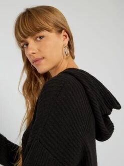 Maxi Pull Con Cappuccio In Maglia A Costine -Kiabi maxi pull con cappuccio in maglia a costine nero aeq69 1 frb4