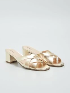 Mules Dorate Con Tacco