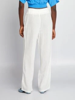 Pantaloni Larghi A Vita Alta In Lino -Kiabi pantaloni larghi a vita alta in lino bianco azh20 2 frb3