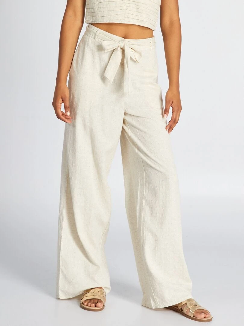 Pantaloni Larghi In Lino Effetto Plumetis 1 Pantaloni Larghi In Lino Effetto Plumetis