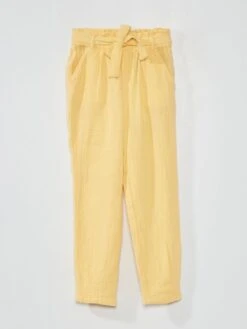 Pantaloni Paperbag In Garza Di Cotone