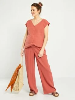 Pantaloni Premaman In Garza Di Cotone