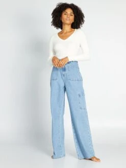 Pantaloni Wide Leg Con Tasche Applicate -Kiabi pantaloni wide leg con tasche applicate blu denim chiaro aph56 1 frb3