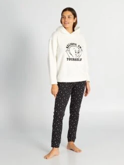 Pigiama Lungo Felpa In Pile + Pantaloni In Jersey 'Casper' - 2 Pezzi -Kiabi pigiama lungo felpa in pile pantaloni in jersey casper 2 pezzi bianco arg33 1 frb4