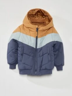 Piumino Con Cappuccio Effetto Color Block
