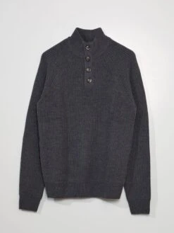 Pullover A Collo Alto Con Bottoni