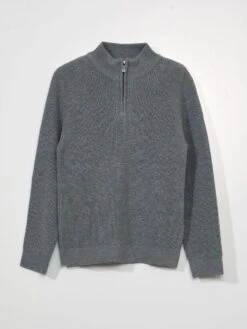 Pullover A Collo Alto Con Zip In Maglia A Coste