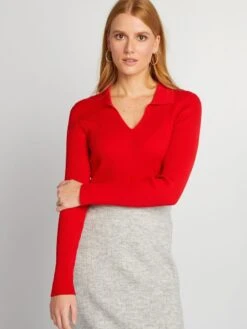 Pullover A Coste Con Scollo A V