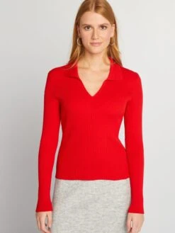 Pullover A Coste Con Scollo A V -Kiabi pullover a coste con scollo a v rosso bep96 2 frb3