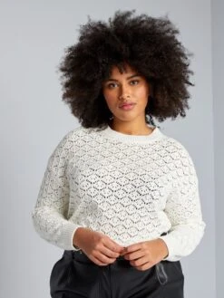 Pullover A Girocollo In Maglia Traforata