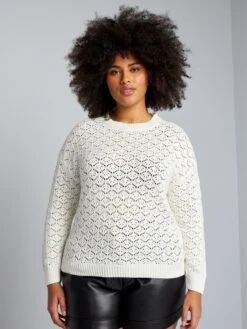 Pullover A Girocollo In Maglia Traforata -Kiabi pullover a girocollo in maglia traforata bianco bha69 1 frb3