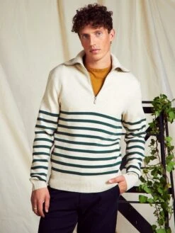 Pullover A Righe A Collo Alto Con Zip