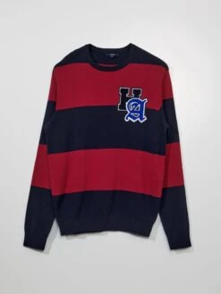 Pullover A Righe Con Stemma Sul Petto