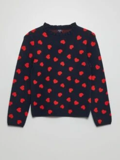 Pullover Con Motivo E Colletto Con Fru-fru