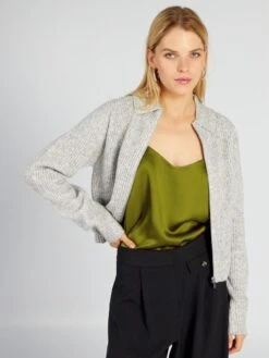 Pullover Corto Con Zip In Filato