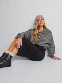 Pullover In Maglia Con Collo Con Bottoni