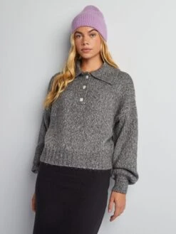 Pullover In Maglia Con Collo Con Bottoni -Kiabi pullover in maglia con collo con bottoni grigio baj13 1 frb3