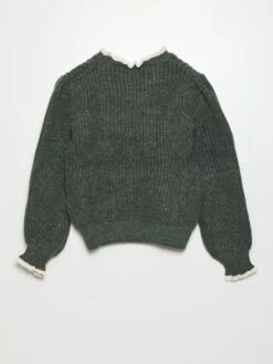 Pullover In Maglia Con Ricamo A Punto Inglese -Kiabi pullover in maglia con ricamo a punto inglese grigio verde asx18 3 frb3
