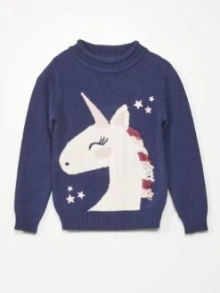 Pullover In Maglia Con Unicorno
